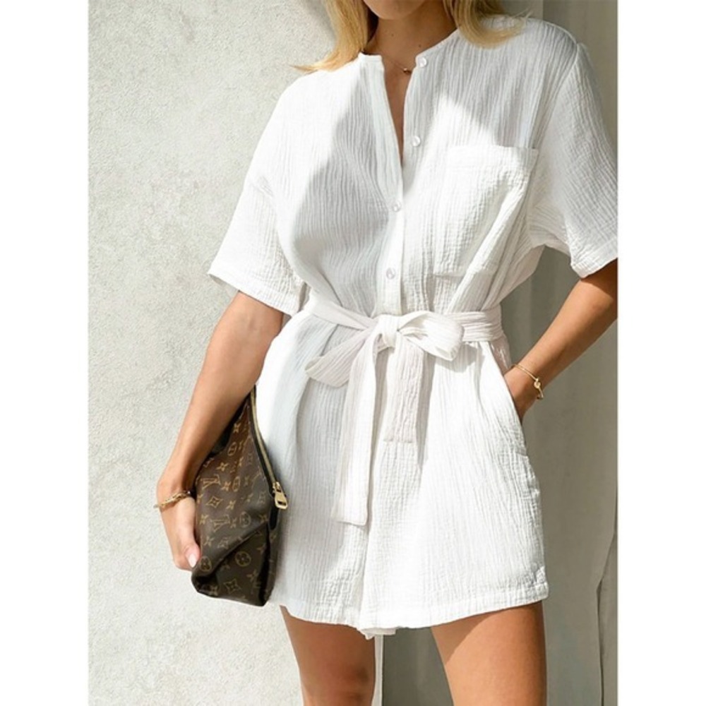 Commense Tied Cotton Jumpsuit‎ white size M